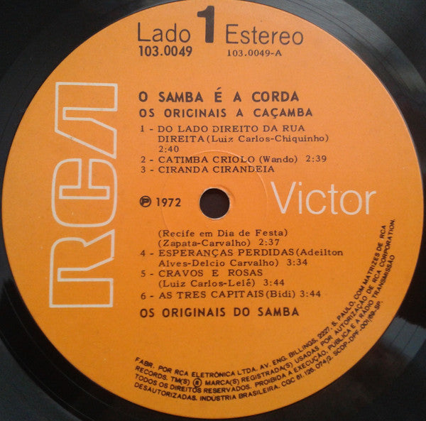 Os Originais Do Samba : O Samba É A Corda... Os Originais A Caçamba (LP, Album)