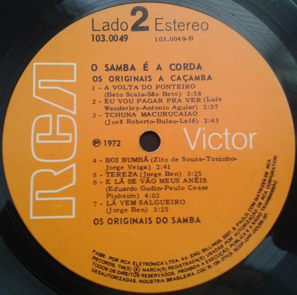 Os Originais Do Samba : O Samba É A Corda... Os Originais A Caçamba (LP, Album)
