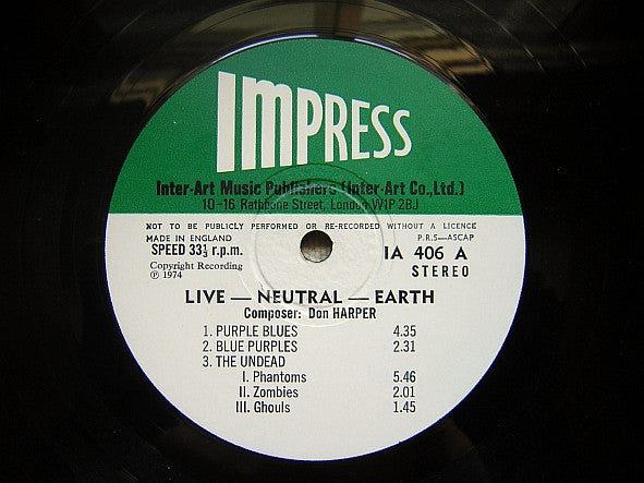 Don Harper  ~ Live - Neutral - Earth (Vinyl) - Djungel & Jazz