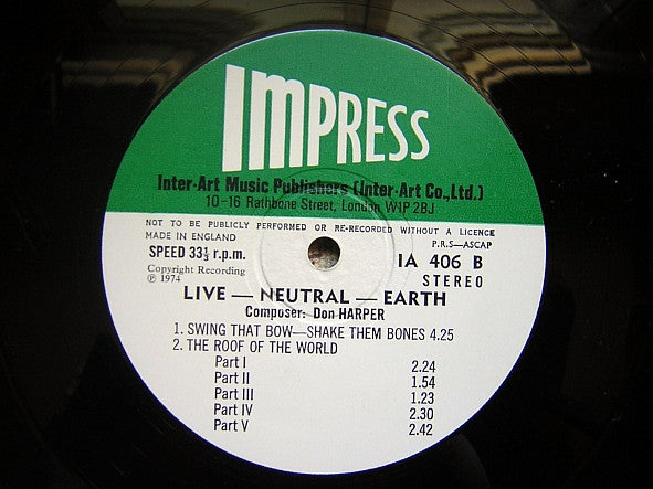 Don Harper  ~ Live - Neutral - Earth (Vinyl) - Djungel & Jazz