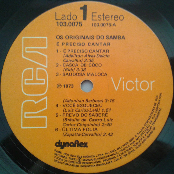 Os Originais Do Samba ~ É Preciso Cantar (Vinyl) - Djungel & Jazz