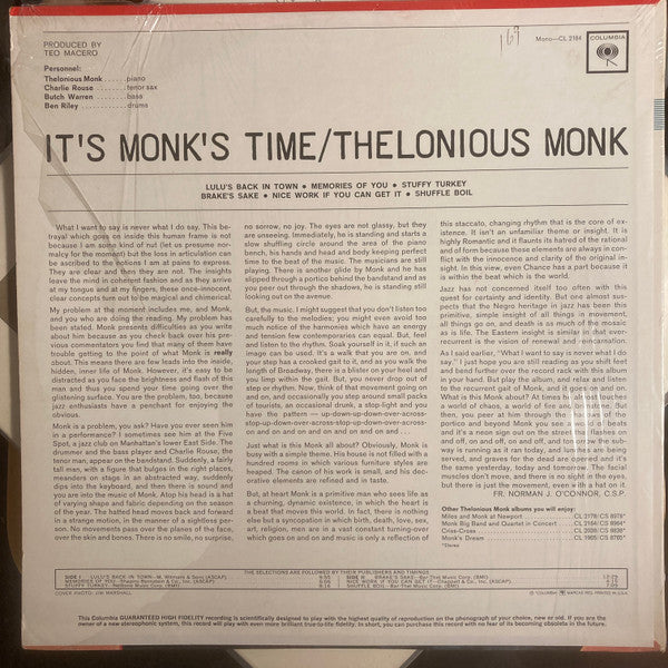 Thelonious Monk ~ It's Monk's Time (Vinyl) - Djungel & Jazz