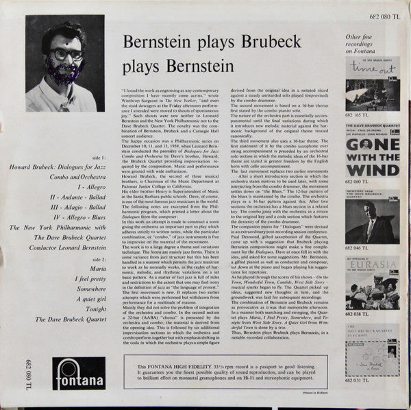 The Dave Brubeck Quartet ~ Bernstein Plays Brubeck Plays Bernstein (Vinyl) - Djungel & Jazz