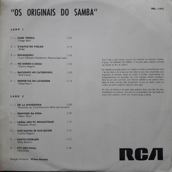 Os Originais Do Samba : Os Originais Do Samba (LP, Album, Mono)