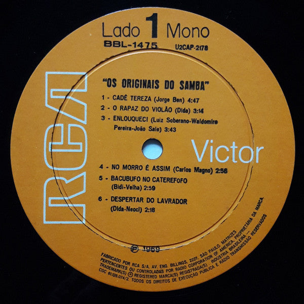 Os Originais Do Samba : Os Originais Do Samba (LP, Album, Mono)