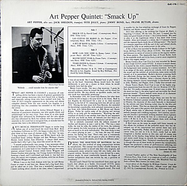 Art Pepper Quintet ~ Smack Up (Vinyl) - Djungel & Jazz