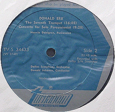 Donald Erb, Dallas Symphony Orchestra, Donald Johanos, Marvin Dahlgren ~ Symphony Of Overtures - The Seventh Trumpet - Concerto For Solo Percussionist (Vinyl) - Djungel & Jazz