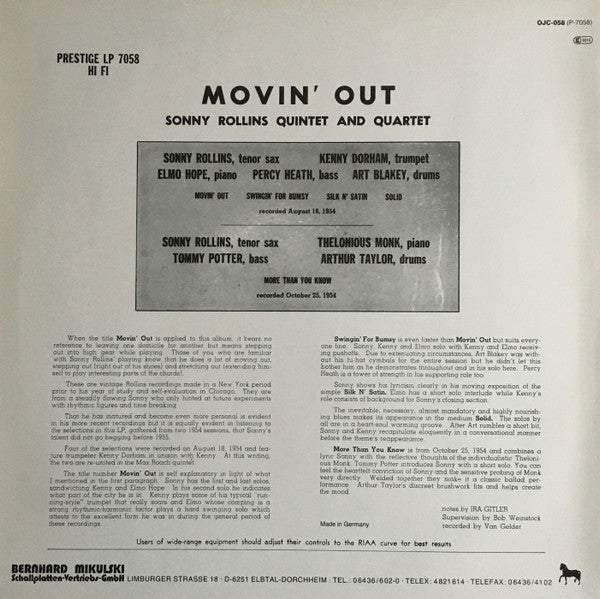 Sonny Rollins ~ Moving Out (Vinyl) - Djungel & Jazz