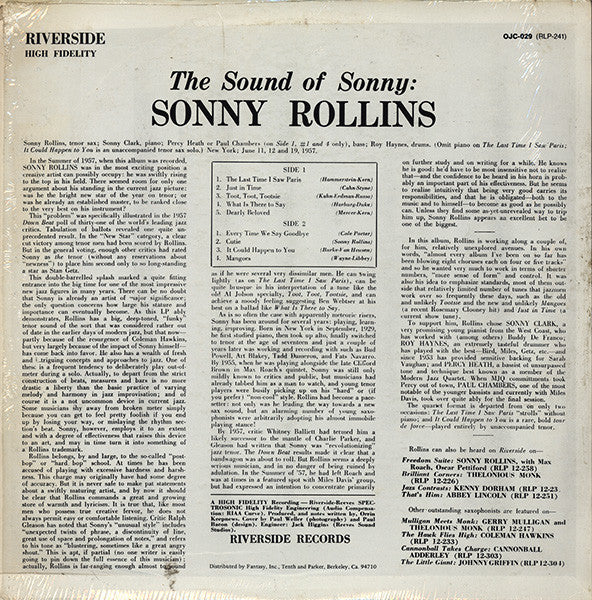 Sonny Rollins : The Sound Of Sonny (LP, Album, Mono, RE)