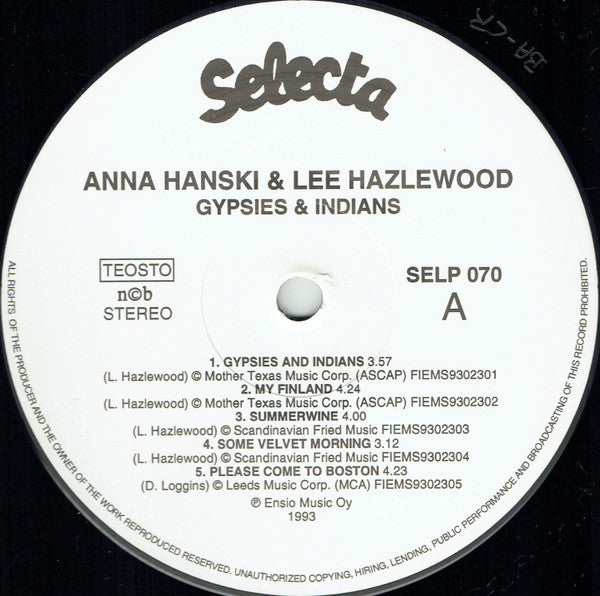 Anna Hanski & Lee Hazlewood ~ Gypsies & Indians (Vinyl) - Djungel & Jazz