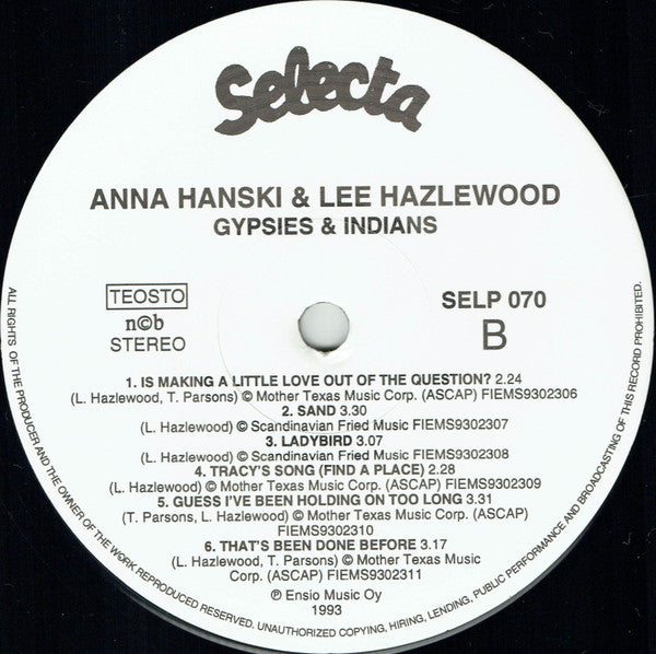 Anna Hanski & Lee Hazlewood ~ Gypsies & Indians (Vinyl) - Djungel & Jazz