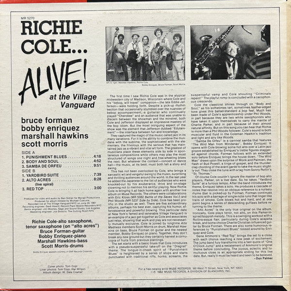 Richie Cole ~ Alive! At The Village Vanguard (Vinyl) - Djungel & Jazz
