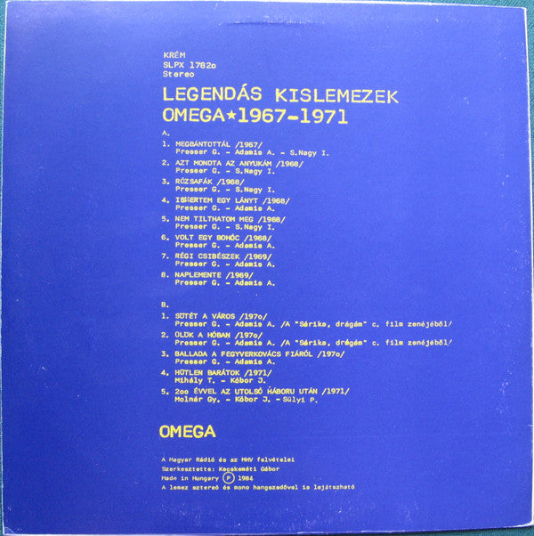 Omega (5) : Legendás Kislemezek 1967-1971 (LP, Comp)