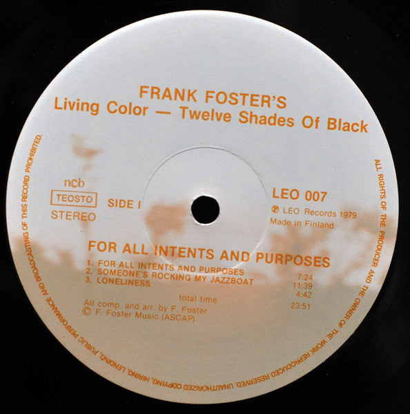 Frank Foster's Living Color – Twelve Shades Of Black ~ For All Intents And Purposes (Vinyl) - Djungel & Jazz