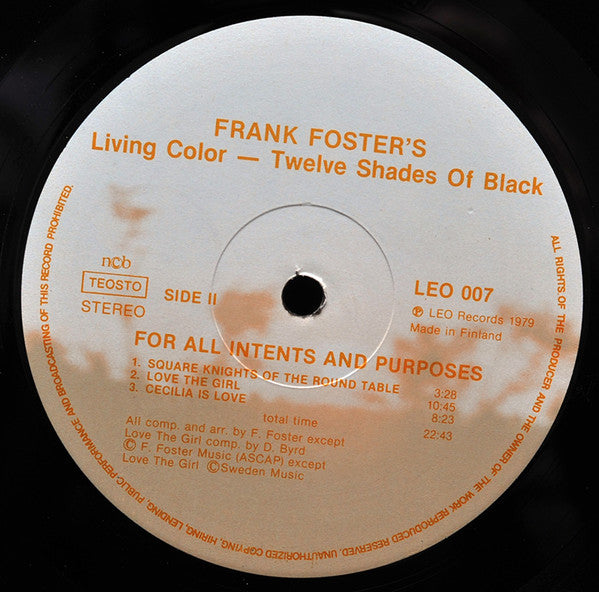 Frank Foster's Living Color – Twelve Shades Of Black ~ For All Intents And Purposes (Vinyl) - Djungel & Jazz