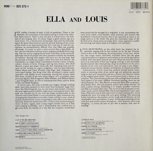 Ella Fitzgerald & Louis Armstrong : Ella And Louis (LP, Album, Mono, RE)