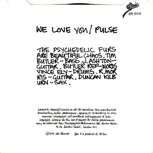 The Psychedelic Furs ~ We Love You (Vinyl) - Djungel & Jazz