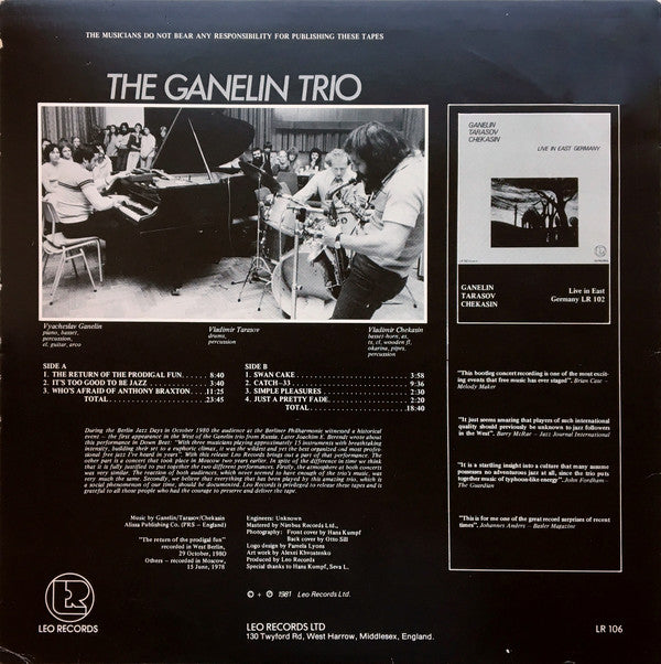 Ganelin / Tarasov / Chekasin ~ Con Fuoco - Live In Moscow And West Berlin (Vinyl) - Djungel & Jazz