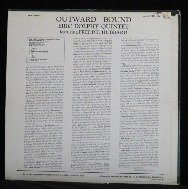 Eric Dolphy Quintet Featuring Freddie Hubbard : Outward Bound (LP, Album, Mono)