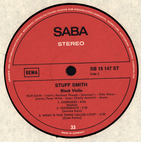 Stuff Smith ~ Black Violin (Vinyl) - Djungel & Jazz