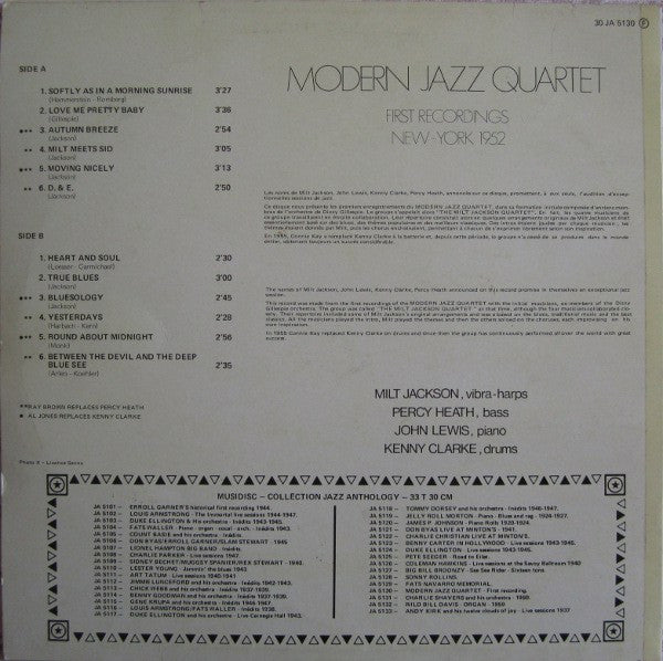 The Modern Jazz Quartet ~ First Recordings 1952 (Vinyl) - Djungel & Jazz