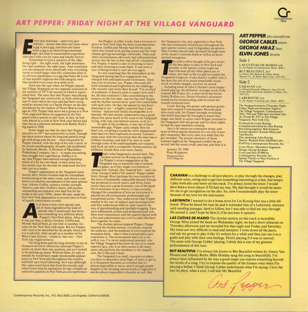 Art Pepper : Friday Night At The Village Vanguard (LP, Album)