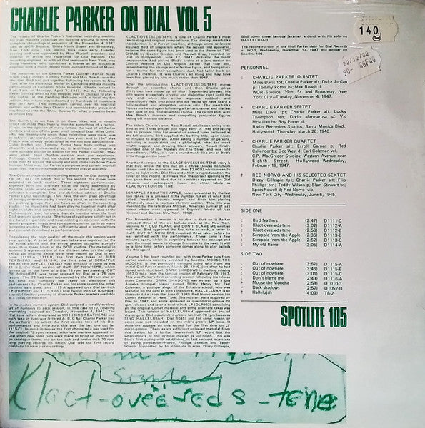Charlie Parker : Charlie Parker On Dial Volume 5 (LP, Comp)