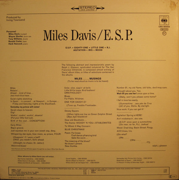 Miles Davis : E.S.P. (LP, Album, RE)