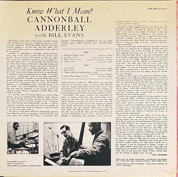 Cannonball Adderley With Bill Evans : Know What I Mean? (LP, Album, RE, Pit)
