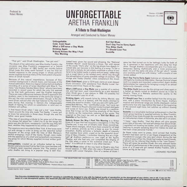 Aretha Franklin ~ Unforgettable - A Tribute To Dinah Washington (Vinyl) - Djungel & Jazz