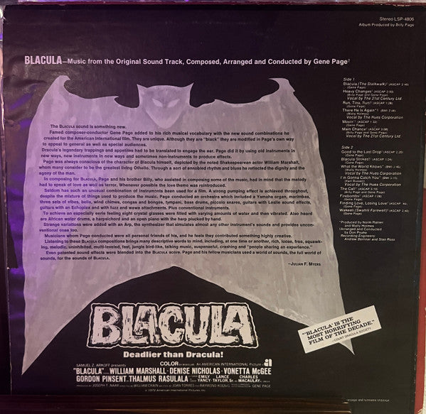 Gene Page ~ Blacula (Music From The Original Soundtrack) (Vinyl) - Djungel & Jazz