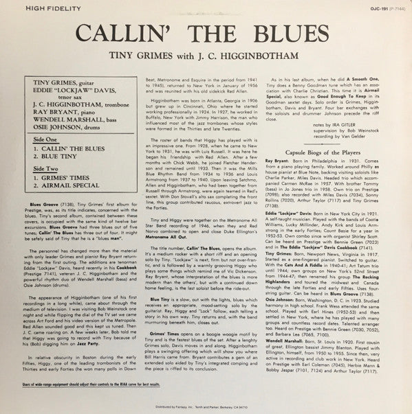 Tiny Grimes With J.C. Higginbotham ~ Callin' The Blues (Vinyl) - Djungel & Jazz