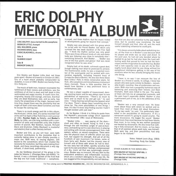 Eric Dolphy & Booker Little ~ Memorial Album Recorded Live At The Five Spot (Vinyl) - Djungel & Jazz