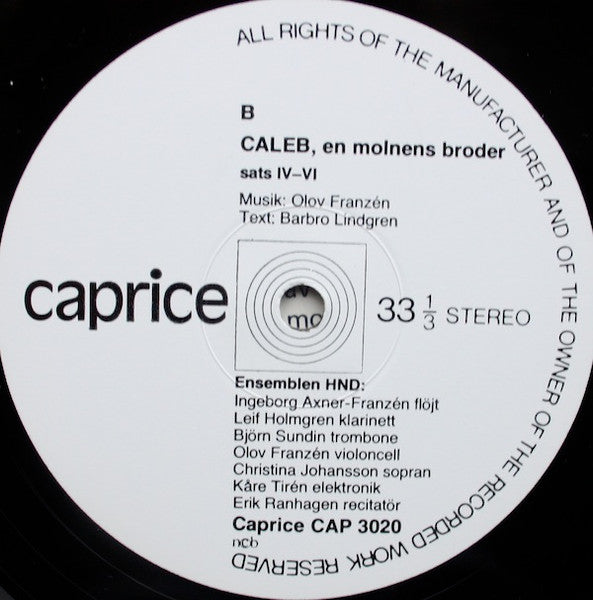 Olov Franzén ~ Caleb En Molnens Broder (Vinyl) - Djungel & Jazz