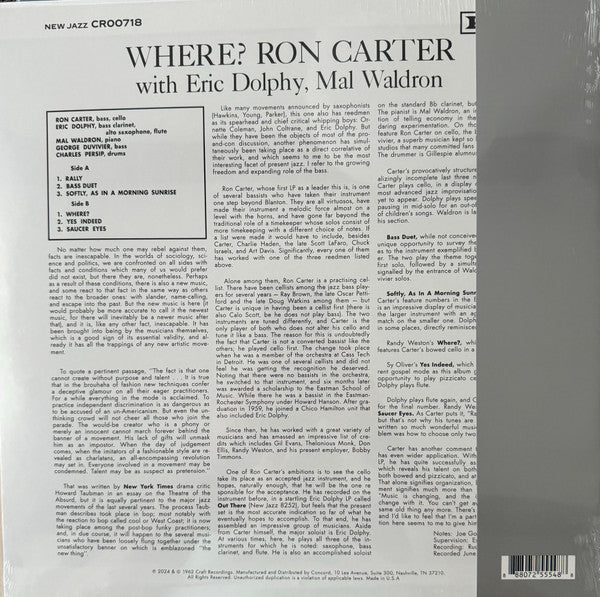 Ron Carter With Eric Dolphy, Mal Waldron ~ Where? (Vinyl) - Djungel & Jazz