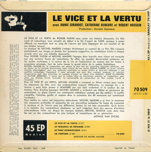 Michel Magne ~ Le Vice Et La Vertu (Bande Originale Du Film) (Vinyl) - Djungel & Jazz