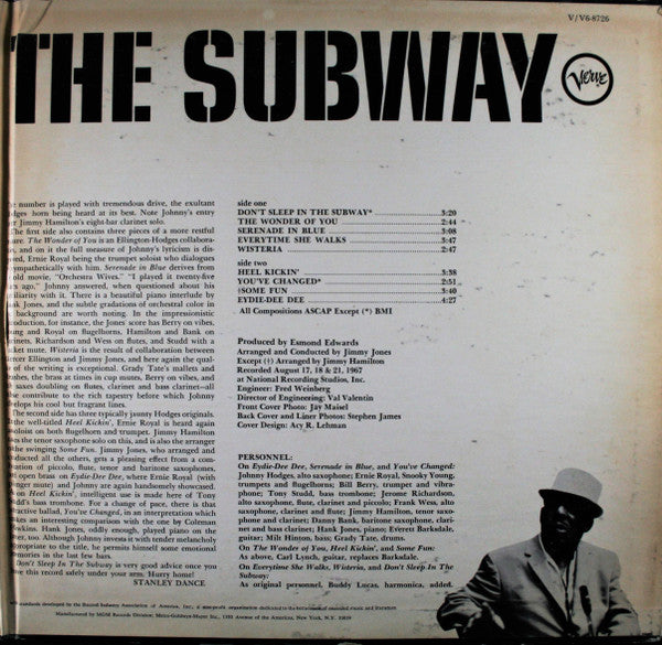 Johnny Hodges ~ Don't Sleep In The Subway (Vinyl) - Djungel & Jazz