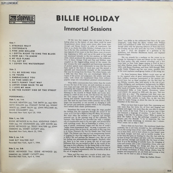 Billie Holiday ~ Immortal Sessions (Vinyl) - Djungel & Jazz
