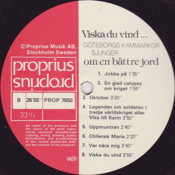 Göteborgs Kammarkör ~ Viska Du Vind... Göteborgs Kammarkör Sjunger Om En Bättre Jord (Vinyl) - Djungel & Jazz