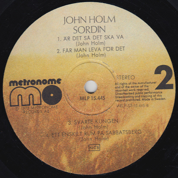 John Holm : Sordin (LP, Album, RP)