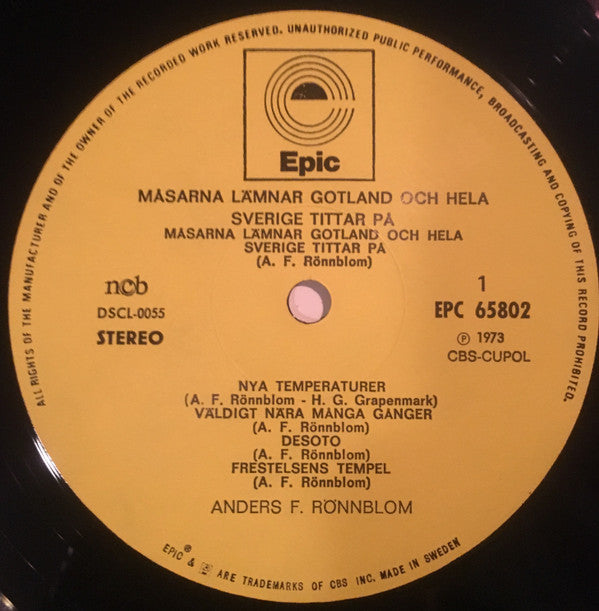 Anders F Rönnblom ~ Måsarna Lämnar Gotland Och Hela Sverige Tittar På (Vinyl) - Djungel & Jazz