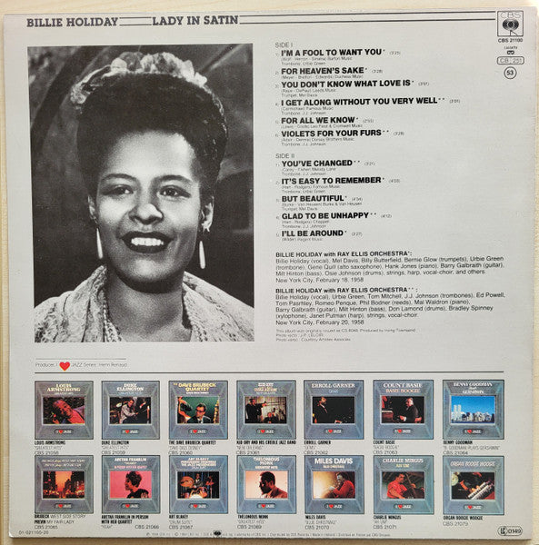 Billie Holiday With Ray Ellis And His Orchestra : Lady In Satin (LP, Album, RE, RP, Red)