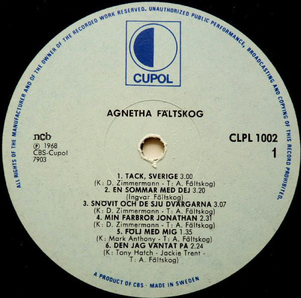Agnetha Fältskog : Agnetha Fältskog (LP, Album, RE)