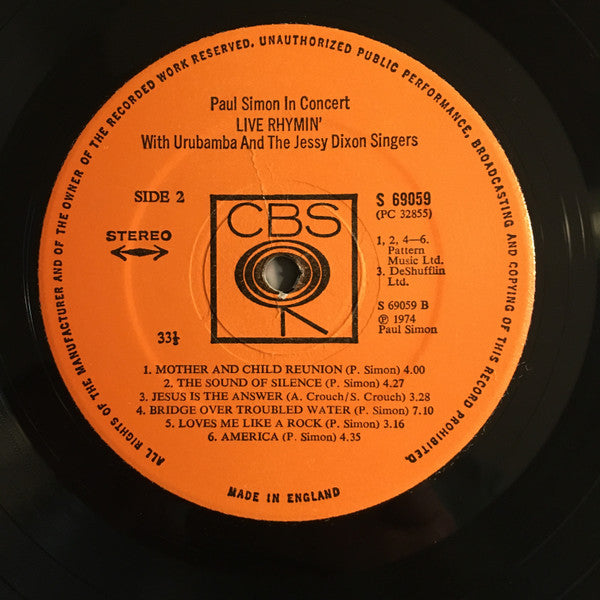 Paul Simon With Urubamba And The Jessy Dixon Singers ~ Paul Simon In Concert Live Rhymin' (Vinyl) - Djungel & Jazz