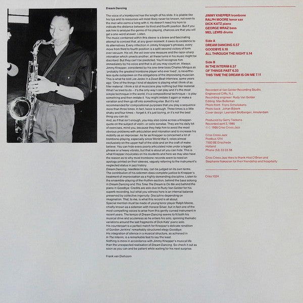 Jimmy Knepper Quintet ~ Dream Dancing (Vinyl) - Djungel & Jazz