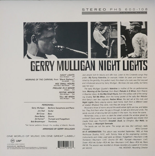 Gerry Mulligan : Night Lights (LP, Album, RE, 180)