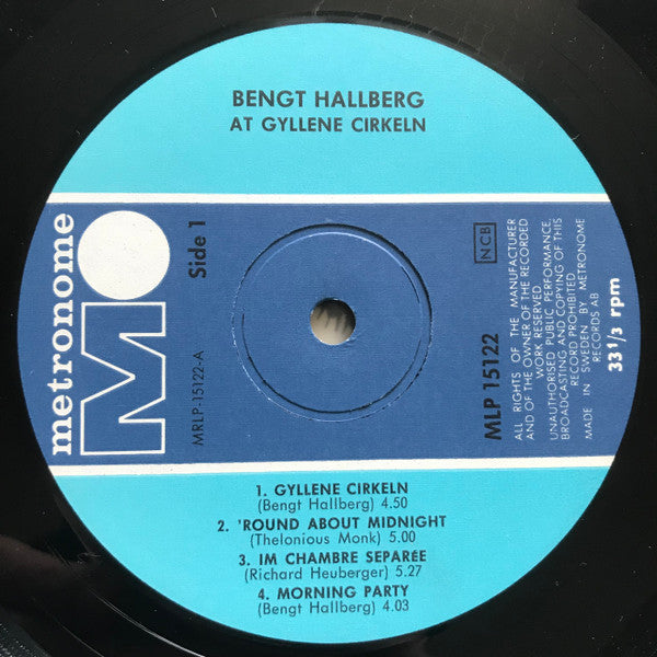 Bengt Hallberg ~ At Gyllene Cirkeln (Vinyl) - Djungel & Jazz