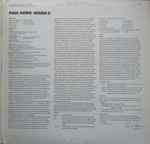 Paul Horn ~ Inside II (Vinyl) - Djungel & Jazz