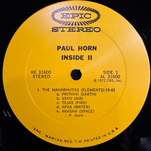 Paul Horn ~ Inside II (Vinyl) - Djungel & Jazz