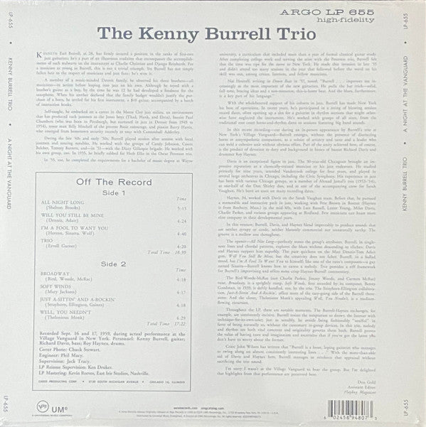 The Kenny Burrell Trio : A Night At The Vanguard (LP, RE)